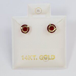 14K Solid Gold Red CZ Stud Earrings • Elegant Round Design • For Women & Girls.